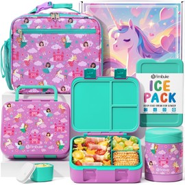Fimibuke Bento Lunch Box for Kids with Thermos, 32OZ Snack Lunch Container with 3 Compartments, Insulated Lunch Bag, 12OZ Leakproof Food Jar, Ice Pack Set for Age 3-12 Toddler Teen Girls Boys Daycare