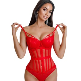 Mesh Corset Waist Trainer for Women - Underbust Corset Lace Up - Waist Cincher Shapewear - Body Shaper (Red, Large)