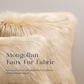Phantoscope Faux Fur Pillow Cover Decorative Fluffy Throw Pillow Mongolian Luxury Fuzzy Pillow Case Cushion Cover for Bedroom and Couch, Light Beige 20 x 20 Inches
