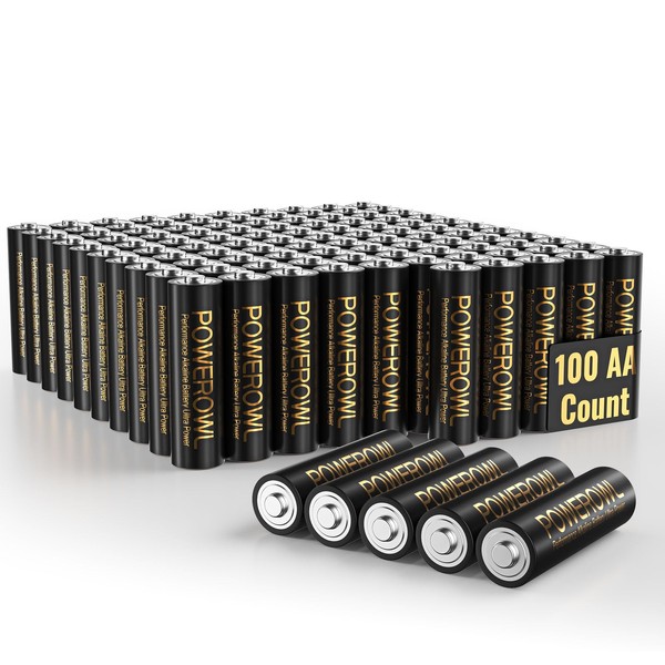 POWEROWL High Capacity Alkaline AA Batteries 100 Pack, 1.5v Long