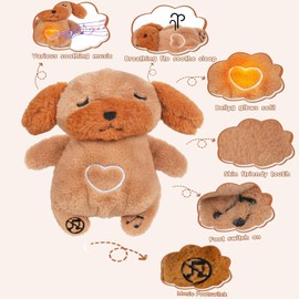 MOFUSAN Soothe Snuggle Dog Plush, Soothing Breathing Dog Stuffed Animal for Anxiety Adults and Kids, Realistic Breathing Motion and Lights Music