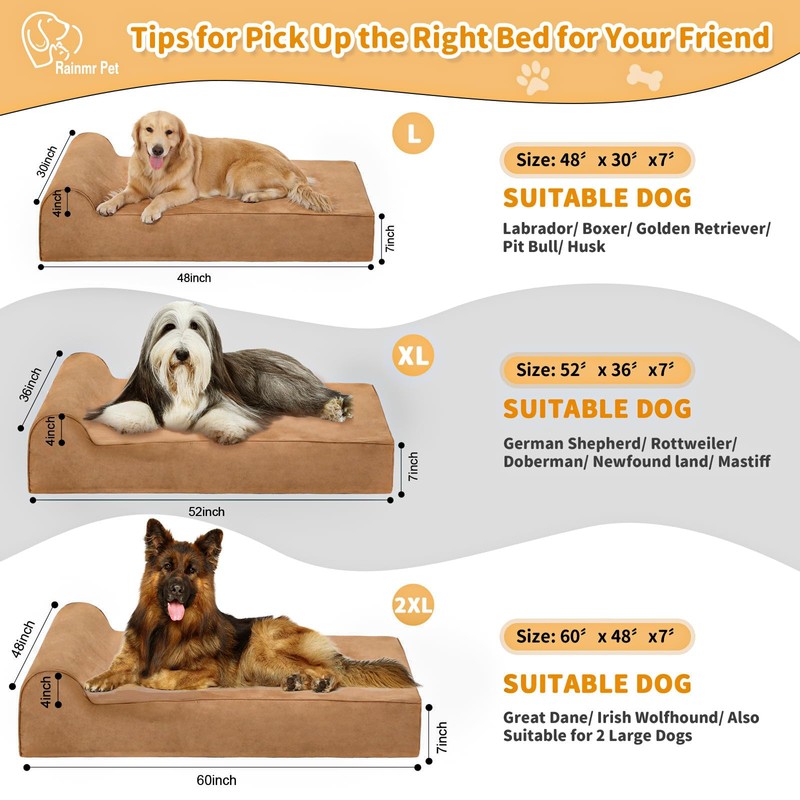 Rainmr 7 inch Orthopedic Dog Bed for Large Dogs -