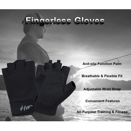 SUJAYU Fingerless Gloves, Fishing Gloves Paddling Gloves Sailing Gloves Rowing Gloves Kayak Gloves Water Gloves Sports Gloves, Fishing Gloves Men & Women (Black, M)