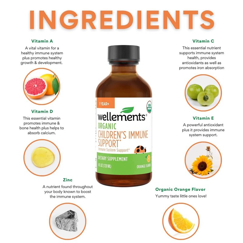 Wellements Organic Kids Immune Support Syrup Orange Flavor 4 Fl