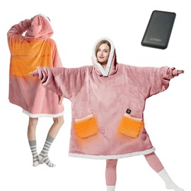 AEPINBH Cordless Heated Wearable Blanket Hoodie - Soft Sherpa Electric Heated Hoodie with Rechargeable 7.4V Battery Pack for Women, Men & Moms - Perfect Winter Gift for Outdoor Comfort(Pink)
