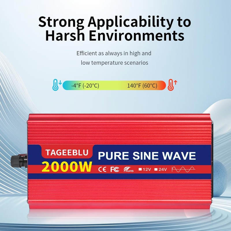 TAGEEBLU 2000 W（4000 Peak） Pure Sine Wave Power Inverter 12V