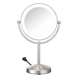 Conair Lighted Makeup Mirror, Double-Sided LED Vanity Mirror with 1X/10X Magnification, 3 Light Settings, 3 Modes, 360° Rotation, Satin Nickel Finish