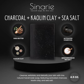 Sinarie Charcoal Kaolin Clay + Sea Salt Bar Soap, 4.5 oz Soaps & Skin Care (Vitality - Blood Orange & Grapefruit)
