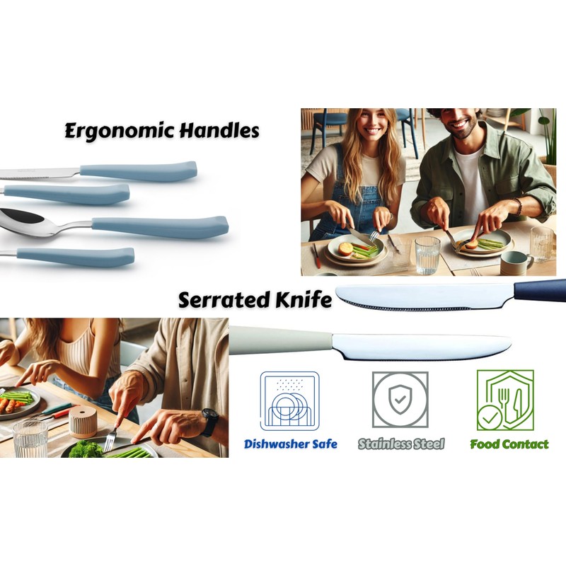 EXZACT Cutlery Set Coloured 16pcs Stainless Steel, Silverware with Coloured