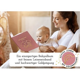 My First Year Baby Album - High-Quality Linen Book with Gold Embossing for the Most Beautiful Memories - Baby Book to Enter for the First Year of Life - Baby Gift for Birth (Rainbow Rose)