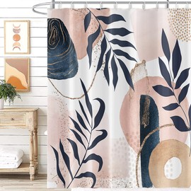 Umpoo Abstract Boho Shower Curtain Mid Century Eucalyptus Leaves Botanical Pink Chic Pattern for Women Minimalist Bathroom Decor Accessories Shower Curtain Set with 12 Hooks, 72x72 Inches