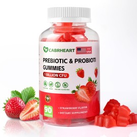 CABRHEART Prebiotics and Probiotics for Women Men,1 Billion CFUs,Daily Probiotics Supplement for Gut Health Support,Digestive Health,Immune Health,Strawberry Flavor,90 Count