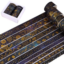 Juego de 10 Rollos de Cinta Washi Decorativa - Adhesiva de Lámina Dorada y Anchas Para Arte, Diarios