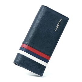 Liberto Edwin Men's Long Wallet, Large Capacity, PU Leather, Synthetic Leather, Coin Purse, Tricolor, navy