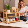 Cup Rack 2-Tier Bamboo with Rattan Look, Space-Saving Cup Holder,