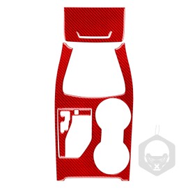 Premium Real Carbon Fiber Central Control Gear Shift Panal Cover kit Trim Compatible with Toyota Camry 2015 2016 2017 Interior Accessories Red Style B