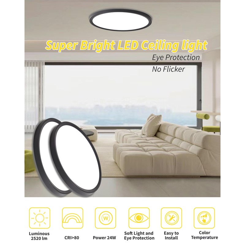 Flush Mount Led Ceiling Light,Round 12 Inch 24w 2520lm led