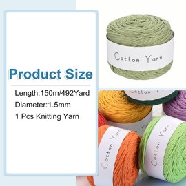 sourcing map 1 Skein Cotton Yarn, 100% Cotton Chunky Yarn for Hand Knitting, Blanket Yarn for Crocheting Each of 101g/3.56oz(Per Skein 150m/164 Yard)/Pale Green