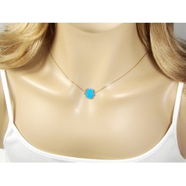 Martinuzzi Accessories Blue Opal Hamsa Necklace. Gold Plate 925 Sterling Silver Necklace (17 Inches)