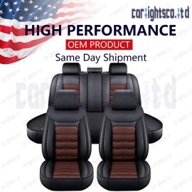 Black & Brown Full Set Leather 5-Seats Front Rear Protector For SUV Truck Sedan