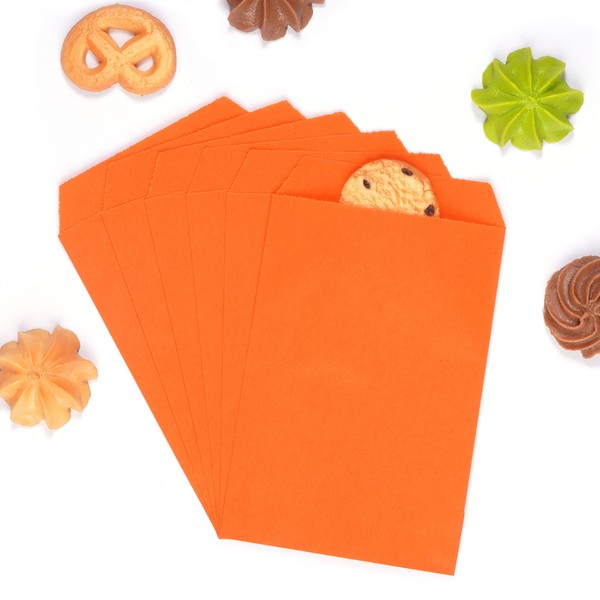 Orange Flat Kraft Paper Treat Bags 4x6 for Bakery Cookies Candies Dessert Chocolate Soap Gifts Wedding Invitation Party Favor, Pack of 100 by Quotidian (4'' x 6'')