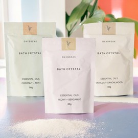 MIJOMA Bath Salt Set: 3 x 250 g in Vanilla Sandalwood, Coconut Mint, Peony & Bergamot Nourishing Oils & Glycerine for Moisturising Care