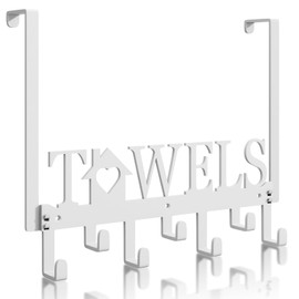 SWTYMIKI Over Door Hooks, Over Door Hanger Without Drilling, Door Hoooks, Heavy Duty Over Door Coat Hooks with 7 Hooks for Hanging Coats, Towels,Clothes, for Bedroom, Bathroom, Living Room