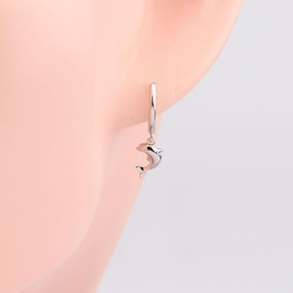 Minimalist Little Dolphin Dangle Drop Hoop Earrings Sterling Silver S925 for Women Girls Fashion Dangling Charm Drop Small Huggie Hoops Cartilage Earring Cuffs Studs Cute Jewelry Gifts BFF (Silvery)