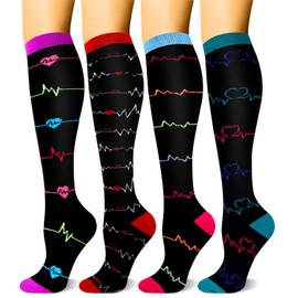 HLTPRO Compression Socks for Women & Men - 1 to 6 Pairs 20-30 mmHg Compression Stockings for Travel, Running, Pregnancy, Nurse - colorful - Large/X-Large