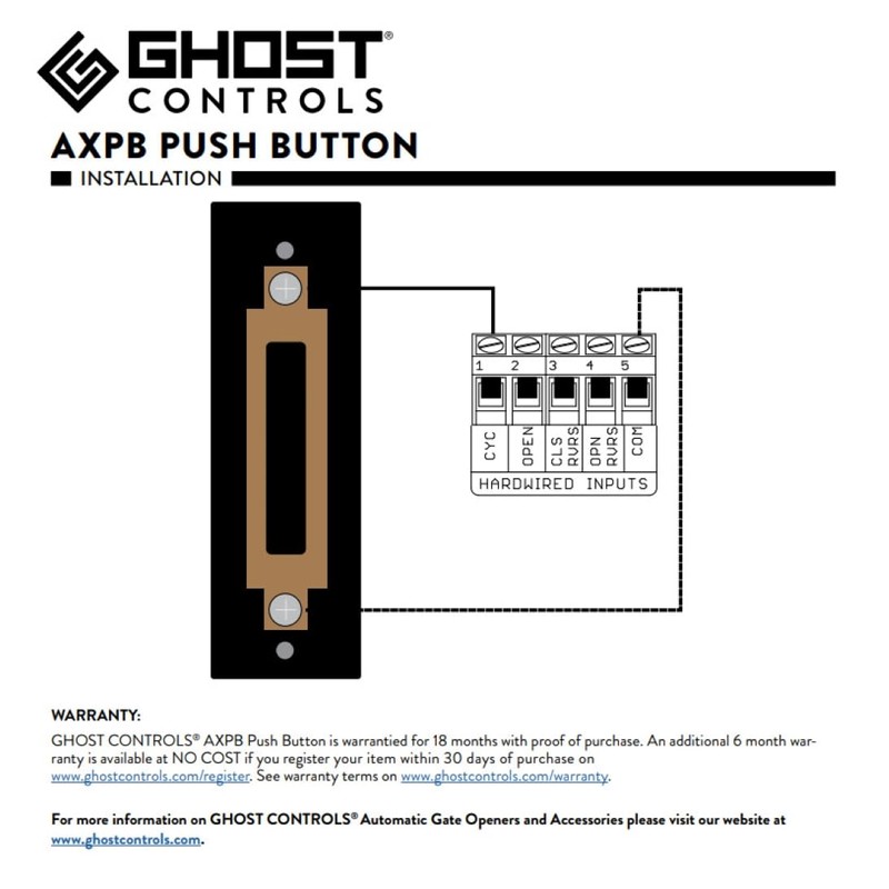 Ghost Controls AXPB Push Button for Gate Opener Systems Allows