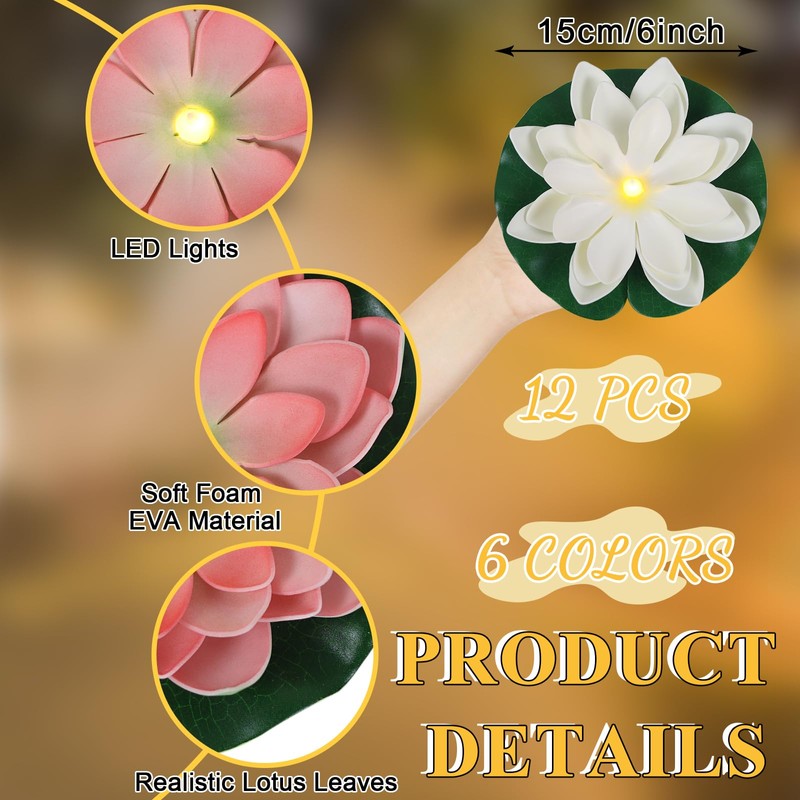 LACGO 12 PCS Waterproof Floating Lotus Light - Diwali Floating