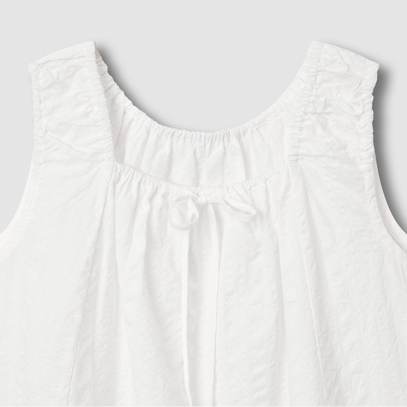 JAJU [JAJU] Women's Soft Seersucker Sleeveless Pajama Shirt_White
