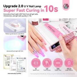 SAVILAND Glitter UV Light for Gel Nail : 2024 12W LCD Screen Handheld UV Nail Lamp 8X Fast Curing LED Lamp Visible Timer Touch Screen Gel Nail Lamp Cordless Nail Dryer for Home Salon