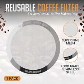 HEXNUB - Reusable Metal Filter for AeroPress XL Coffee Maker, Stainless Steel Filter Fits AeroPress XL Coffee Press, Fuller Bodied Coffee Than Paper Filters - SILVER MESH
