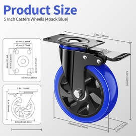 5 Inch Heavy Duty Caster Wheels 2200lbs, Swivel Casters Set of 4 with Safe Dual Locking,Industrial Plate Casters, Locking Casters Wheels for Furniture,Workbench(Free Hardware Kit)