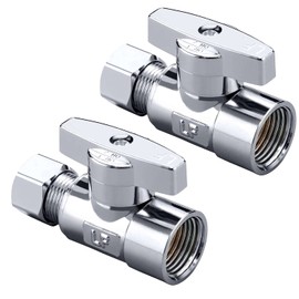Minimprover 2 Pack Premium Brass Chrome plated 3/8" FIP Female Thread x 3/8 Inch OD Compression Quarter Turn Straight Water Angle Stop Valve Shut Off