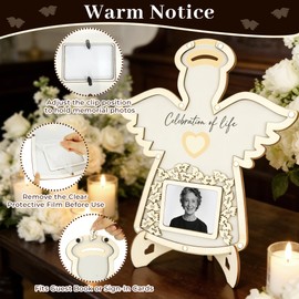 GalaGleam Wooden Funeral Guest Book Set, Celebration of Life Guest Book, Angel & Tree Memorial Service Books for Celebration of Life in Loving Memory, with 50 Wooden Wings, Large Keepsake Box and Pen