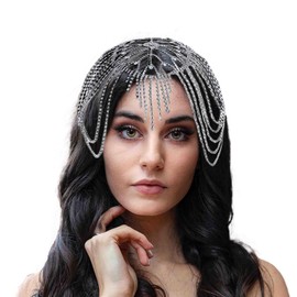 Fdesigner Rhinestone Headpieces Cap Vintage Crystal Head Chain Wedding Flapper Hair Jewelry Gatsby Women Hair Accessoris, Free Size, Rhinestone