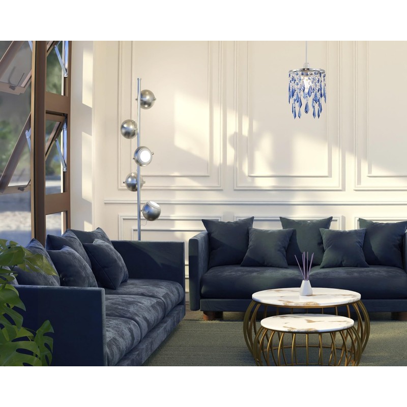 Modern Waterfall Design Easy Fit Pendant Shade with Clear/Midnight Blue