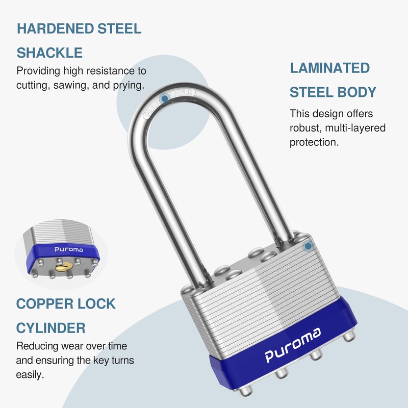 Puroma Lock 1 Pack Padlocks, 2” Long Shackle Heavy-Duty Locks