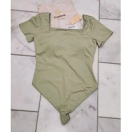 Popilush Sz L The Shapewear Women Bodysuit Square Neck Sage Green