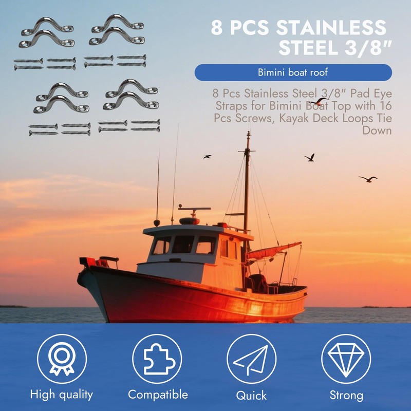 RiseDirectly Stainless Steel Bimini Boat Top Pad Eye 8 Pcs
