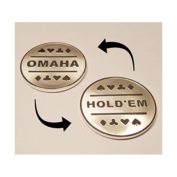 1x Omaha & Texas Hold'em Silver Plated Metal Dealer Button Great for Round by Round Poker Games