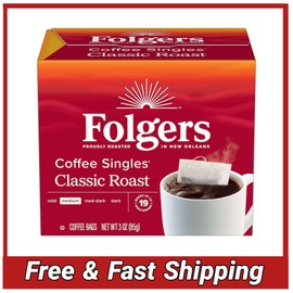 Folgers Classic Medium Roast Coffee, 19 Single Serve Coffee Bags