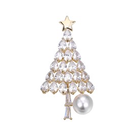 BriLove Women's Christmas Tree Brooch Xmas Teardrop Cubic Zirconia Pearl Pin Costume Decorations Clear Gold-Tone