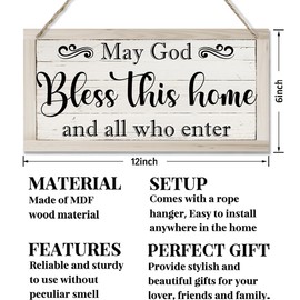 May God Bless This Home Decor Sign, Printed Wood Wall Art Sign, God Bless Sign, Home Signs Decor, Hanging Wood Sign Home Decor, Rustic Farmhouse Wood Sign Decor Wall Art, Christian Gifts 12x6 in C