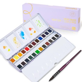 LIGHTWISH Watercolor Paint Set, 24 Colors Professional Watercolor Paints with Watercolor Brushes, Travel Watercolor Set for Artists and Craftsmen, Art Supplies for Adults