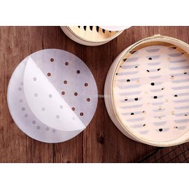 100pcs Air Fryer Liners, 10 inches Bamboo Steamer Liners, Premium Perforated Parchment Steaming Papers, Non-stick Steamer Mat Liner for Air Fryers Baking Cooking Oven
