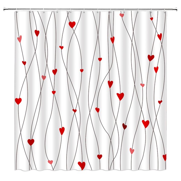 Valentine's Day Shower Curtain Red Heart Geometric Striped Modern Women