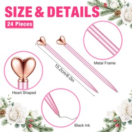 Thenshop 24 Pcs Heart Shaped Pens Retractable Metal Cute Pens 1.0 mm Black Ink Ballpoint Decorative Pens Engagement Gifts for Women Wedding Bridal Shower Valentine's Day(Pink)
